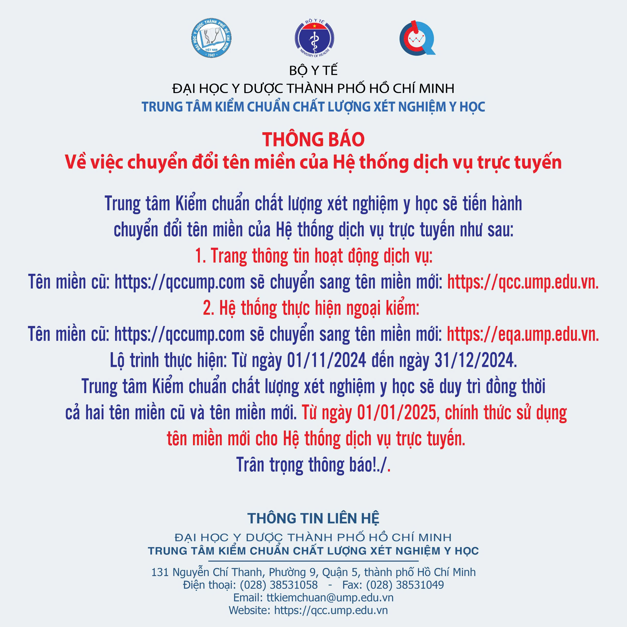 Thông báo chuyển đổi tên miền của Hệ thống dịch vụ trực tuyến