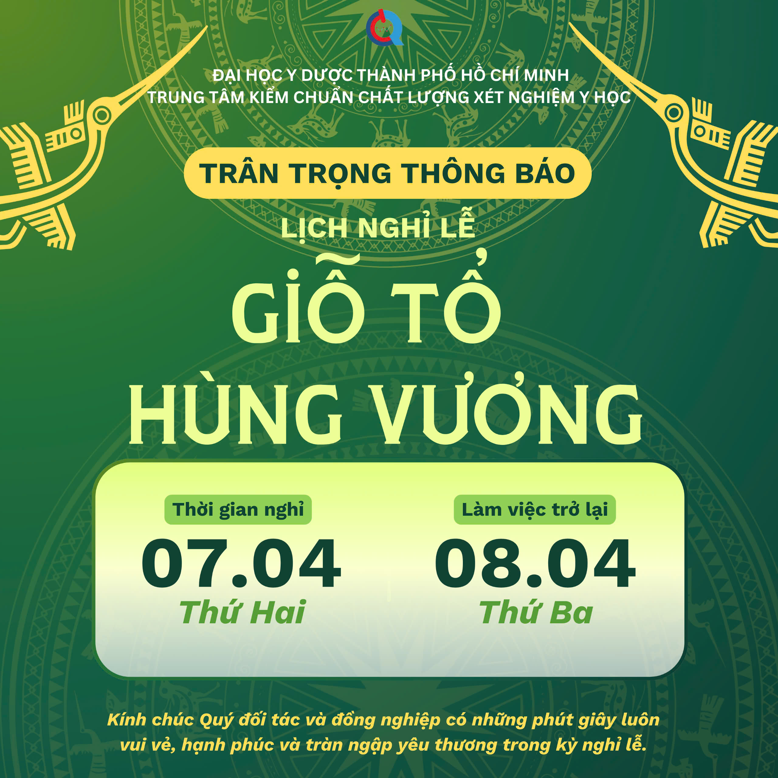 THÔNG BÁO LỊCH NGHỈ LỄ GIỖ TỔ HÙNG VƯƠNG
