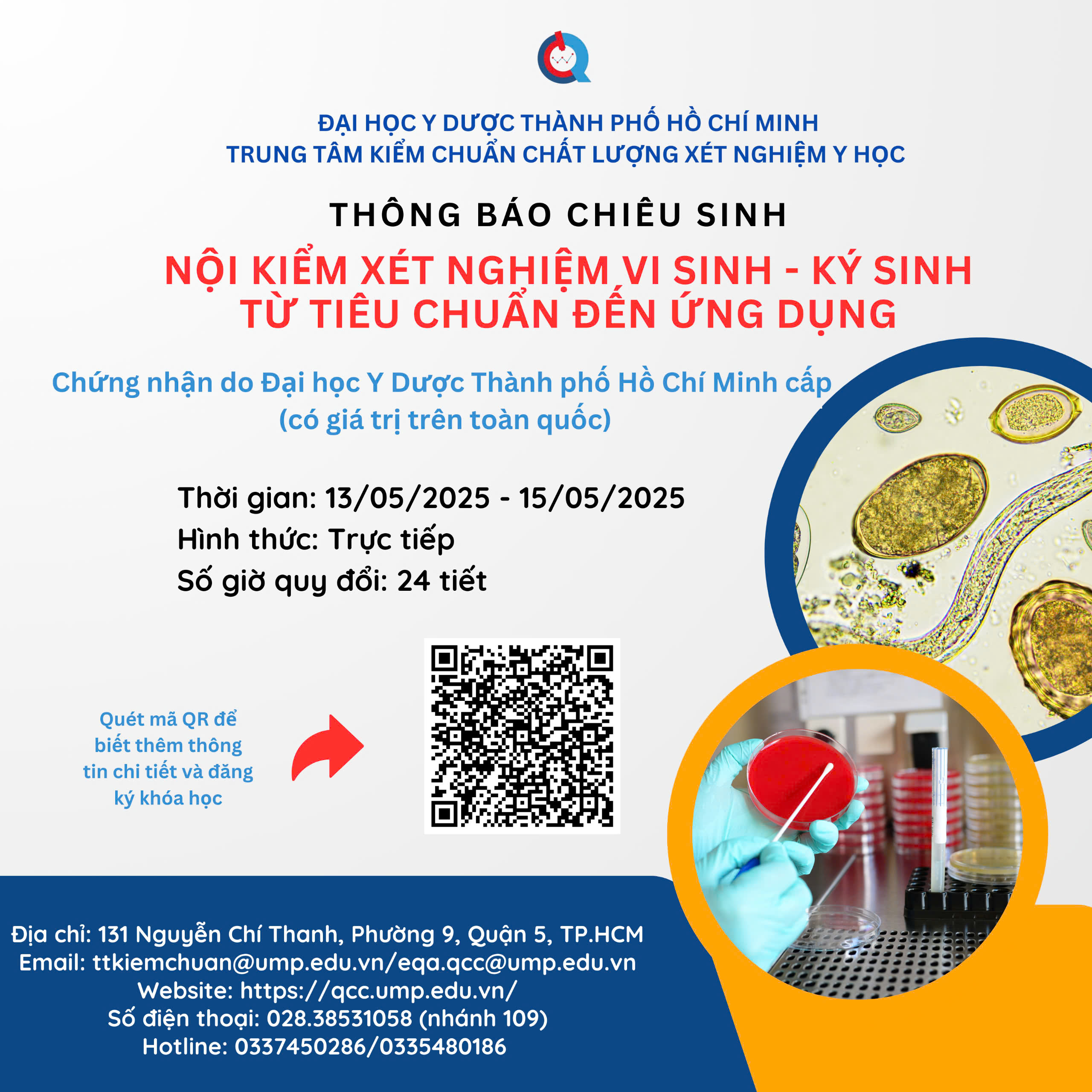 Thông báo chiêu sinh lớp “Nội kiểm xét nghiệm vi sinh – ký sinh từ tiêu chuẩn đến ứng dụng” Tháng 05.2025