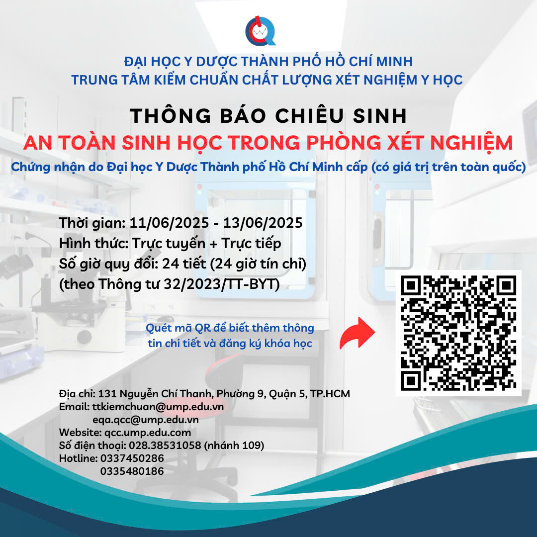 Thông báo Chiêu sinh lớp “An toàn sinh học trong phòng xét nghiệm” – Tháng 6.2025