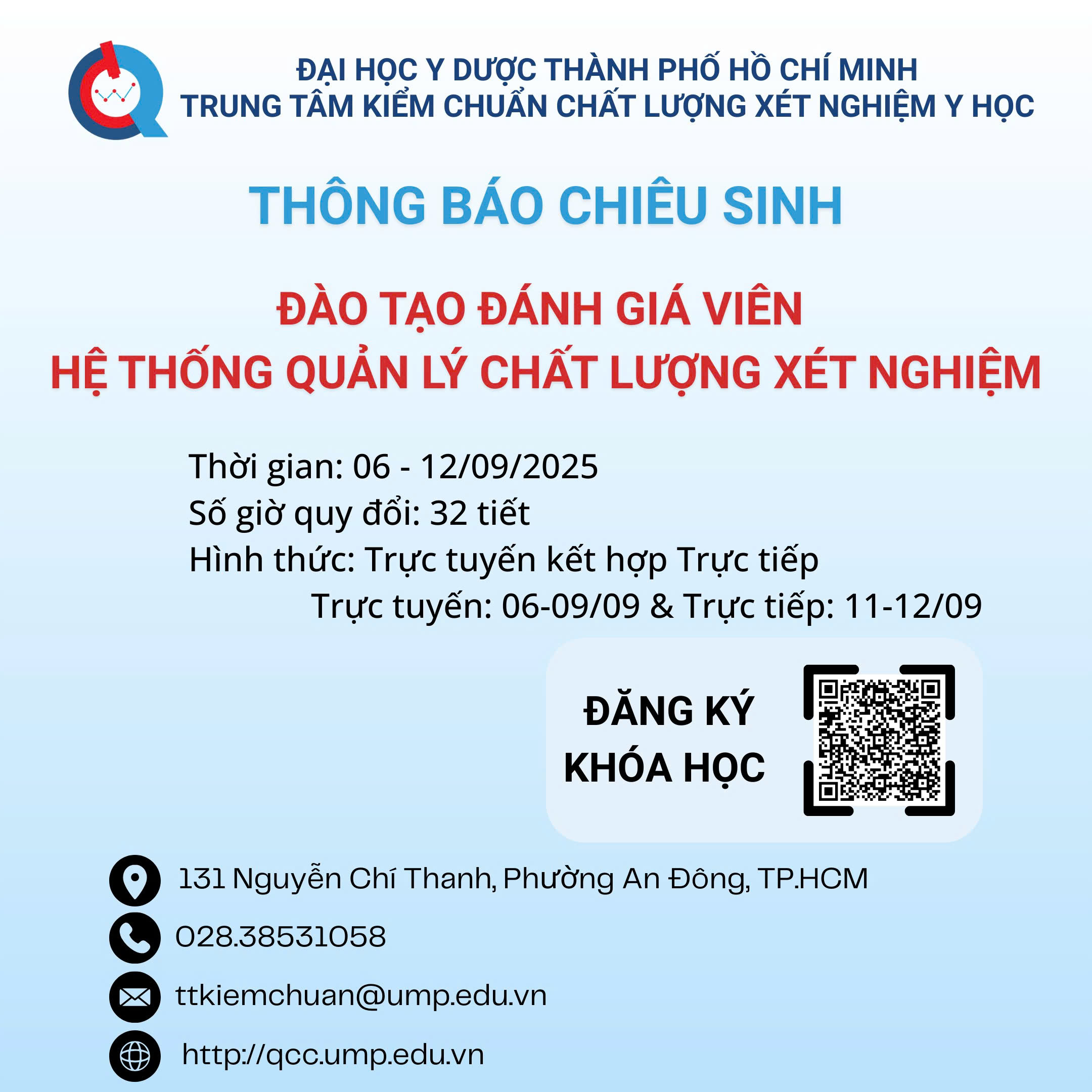 Thông báo Chiêu sinh lớp “Đào tạo Đánh giá viên hệ thống quản lý chất lượng xét nghiệm” – Tháng 09.2025