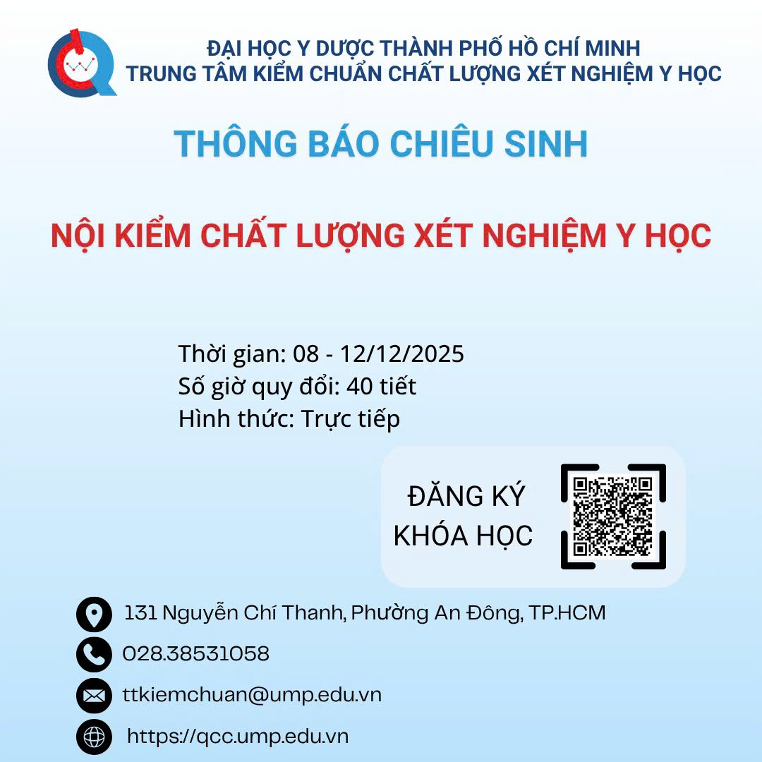 Thông báo chiêu sinh lớp “Nội kiểm chất lượng xét nghiệm học” Tháng 12.2025