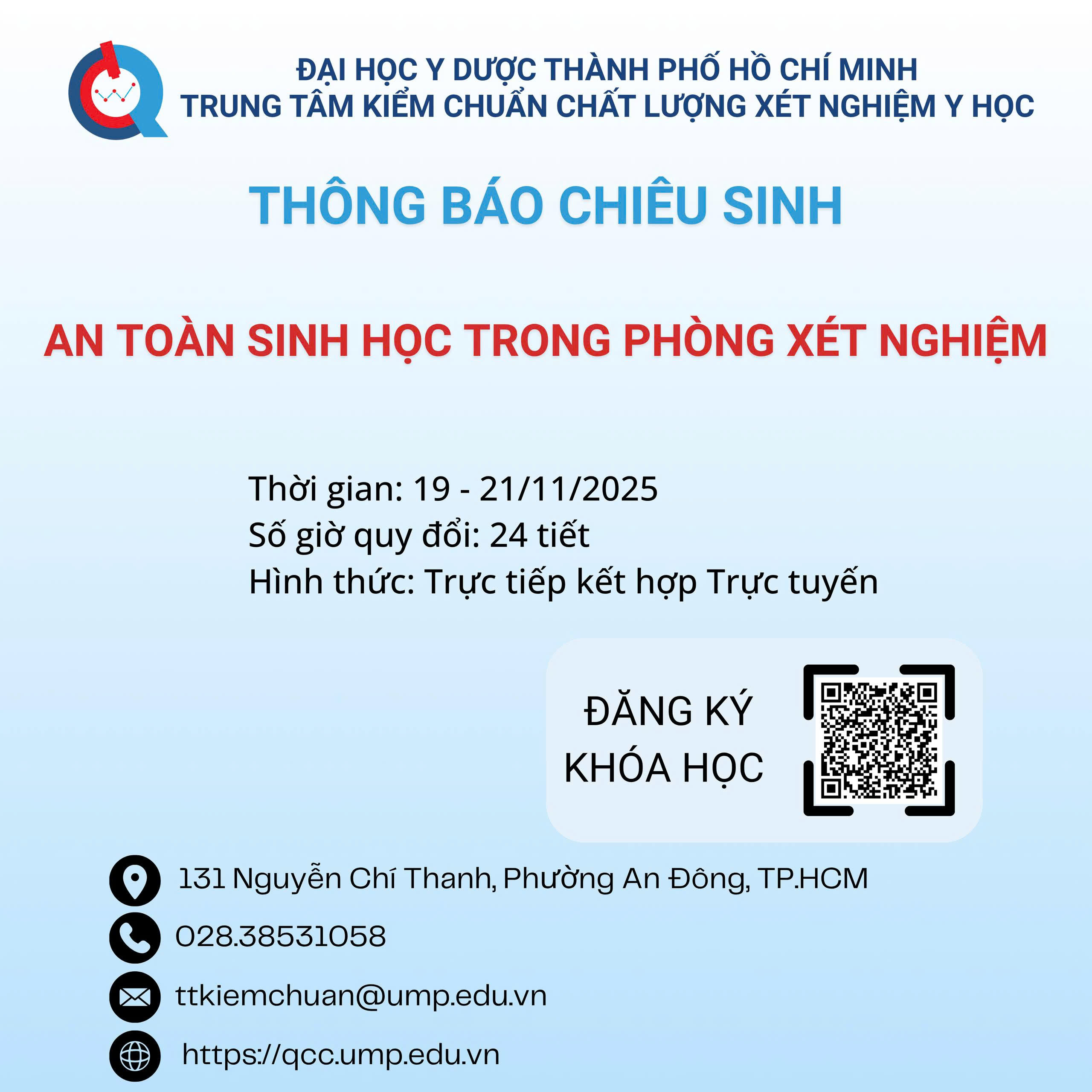 Thông báo Chiêu sinh lớp “An toàn sinh học trong phòng xét nghiệm” – Tháng 11.2025