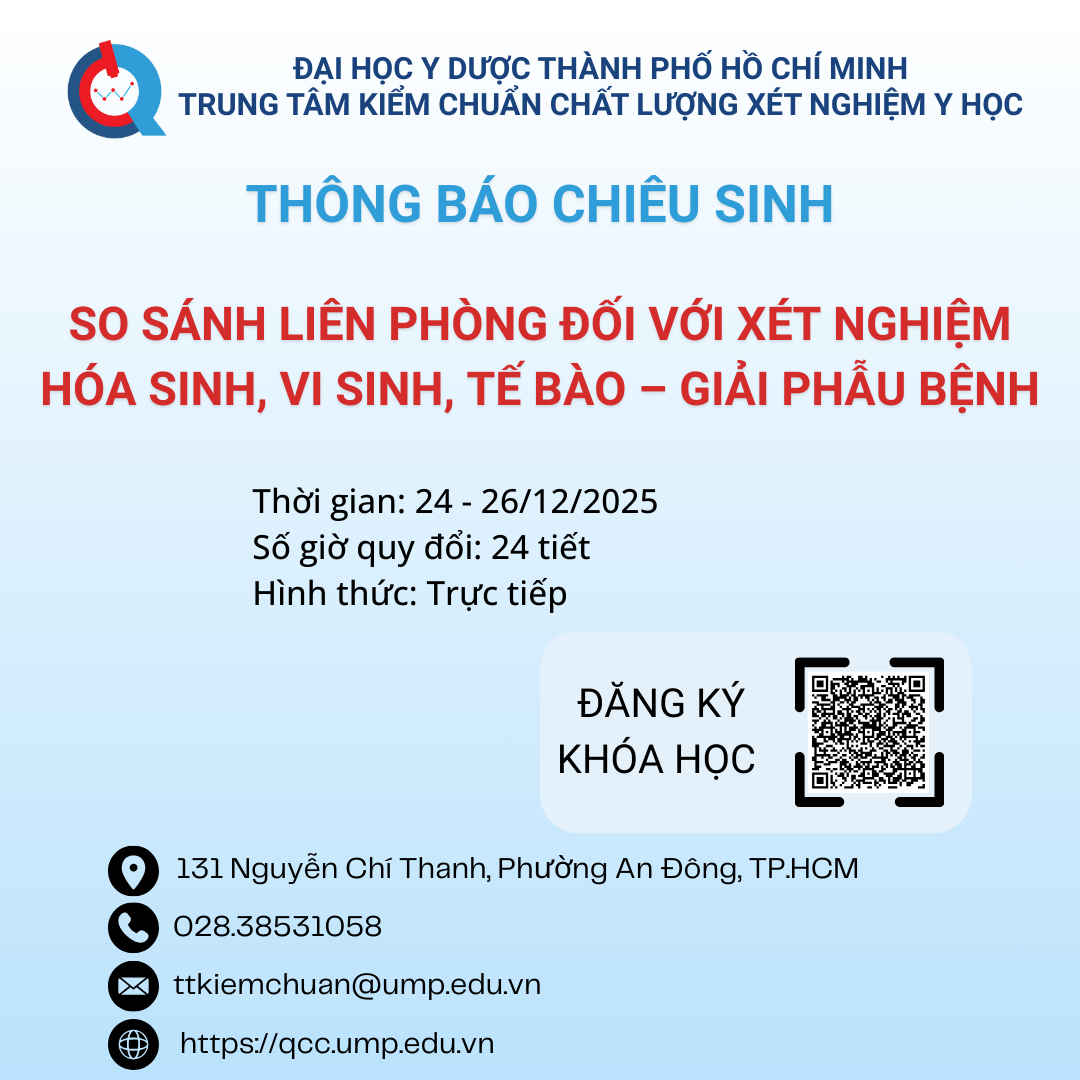 Thông báo Chiêu sinh lớp “So sánh liên phòng đối với xét nghiệm Hóa sinh, vi sinh, tế bào – giải phẫu bệnh” – Tháng 12.2025