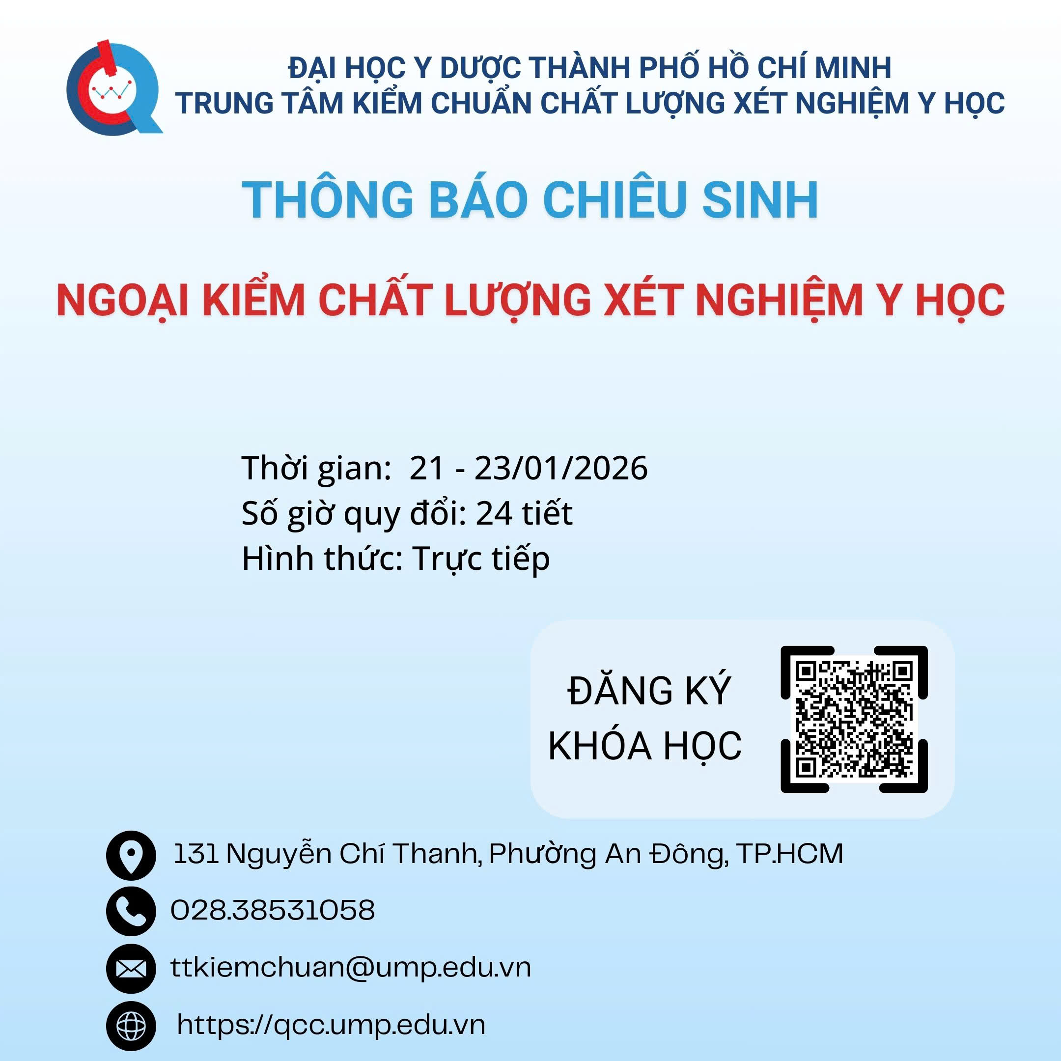Thông báo chiêu sinh lớp “Ngoại kiểm chất lượng xét nghiệm y học” Tháng 01.2026