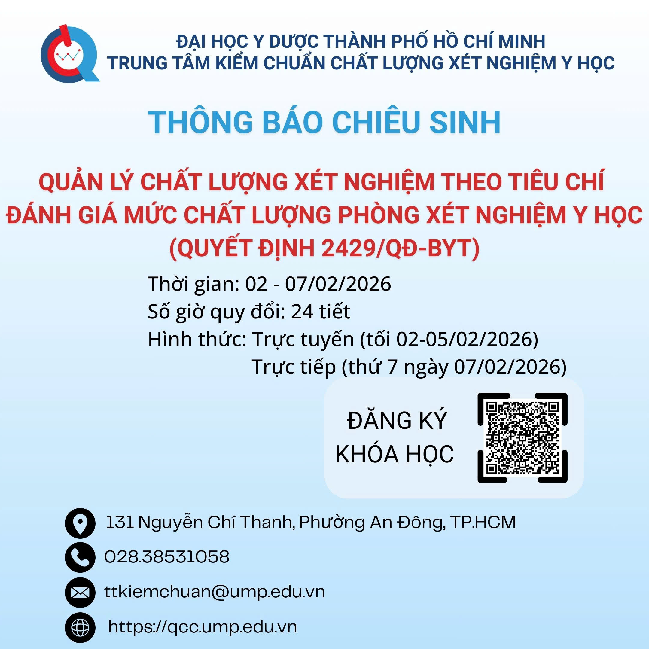 TBCS “QLCL xét nghiệm theo Tiêu chí đánh giá mức chất lượng PXN y học – Quyết định 2429/QĐ-BYT” – Tháng 02.2026