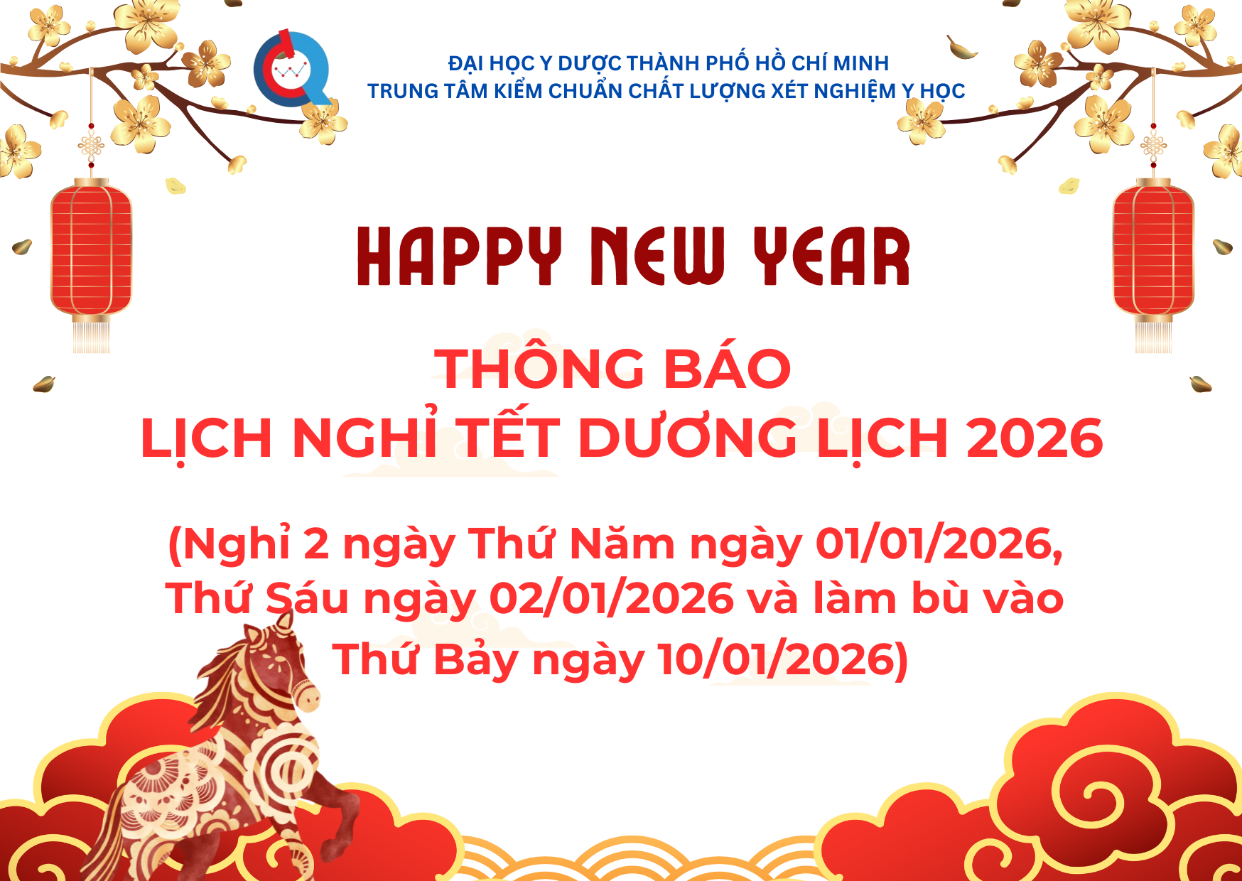 THÔNG BÁO LỊCH NGHỈ TẾT DƯƠNG LỊCH NĂM 2026