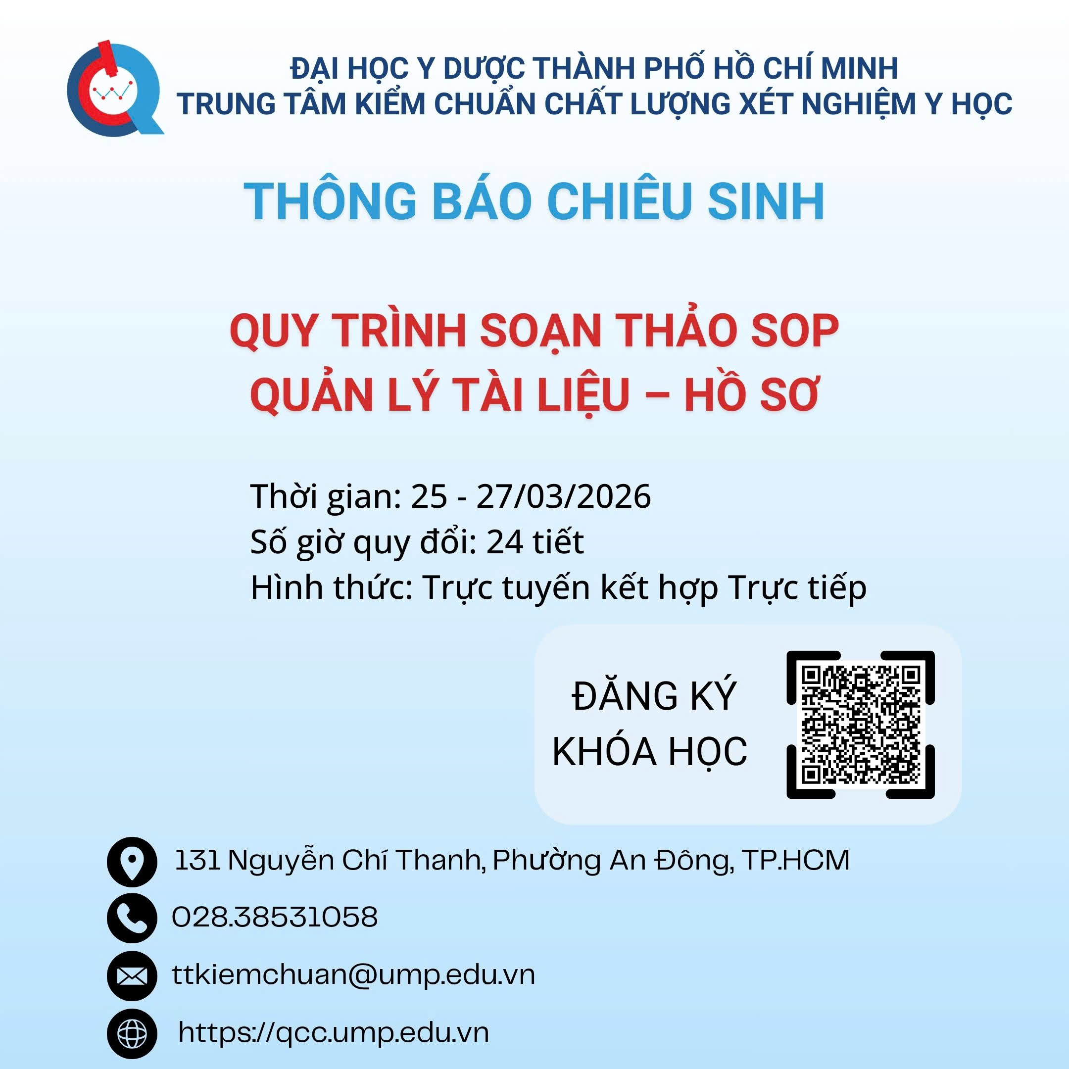 Thông báo Chiêu sinh lớp “Quy trình soạn thảo SOP, Quản lý tài liệu – hồ sơ” – Tháng 3.2026