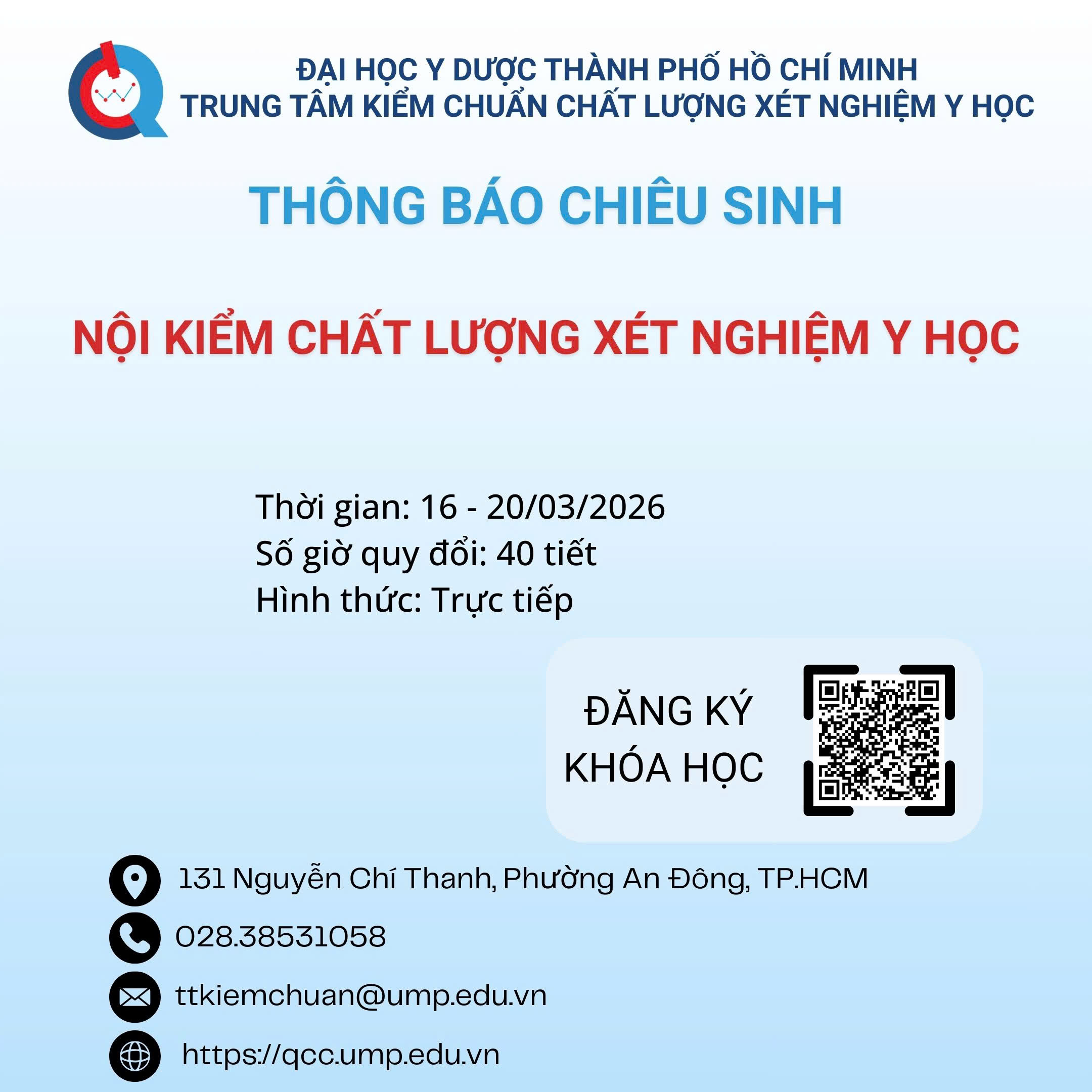 Thông báo chiêu sinh lớp “Nội kiểm chất lượng xét nghiệm học” Tháng 03.2026