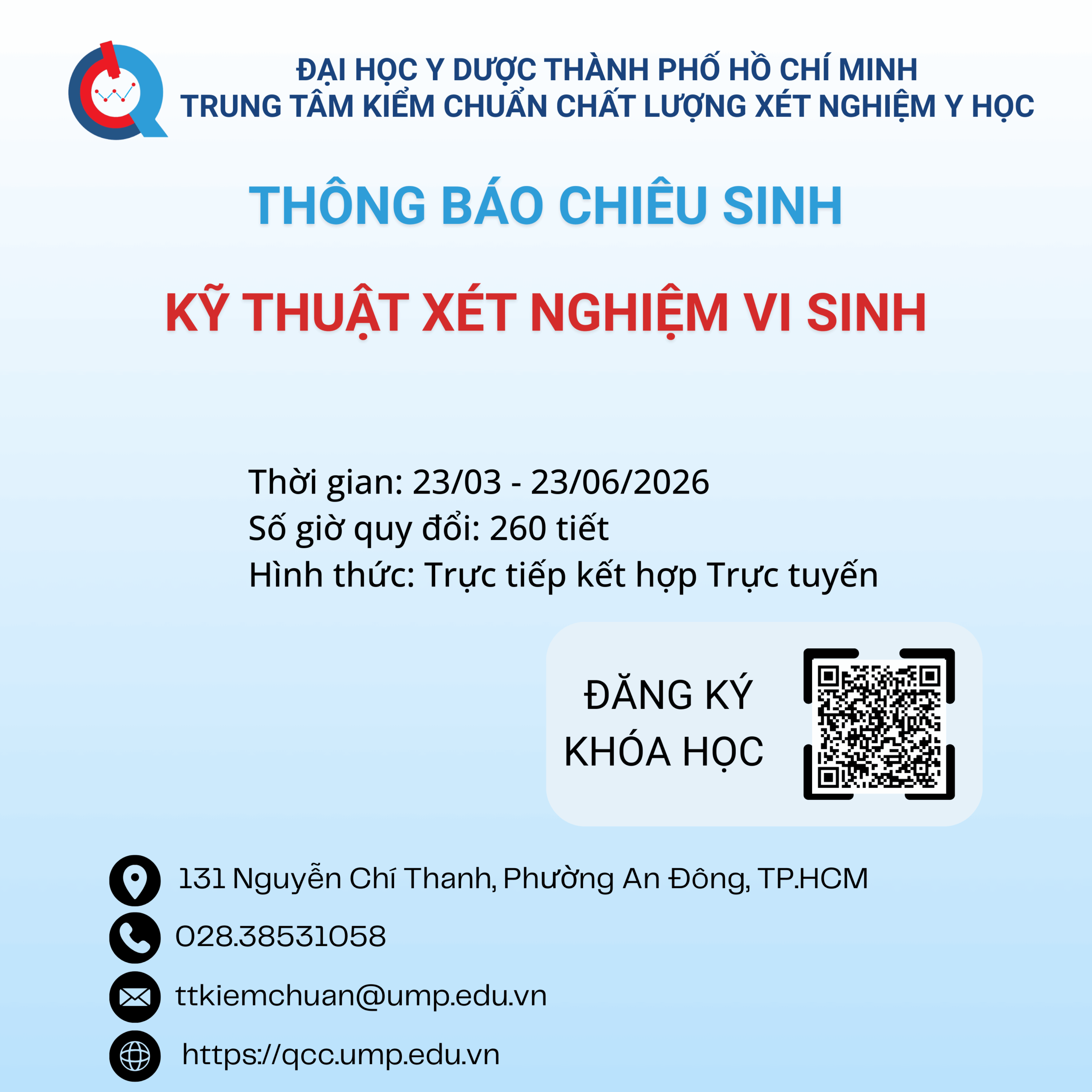 Thông báo chiêu sinh lớp “Kỹ thuật xét nghiệm Vi sinh” Tháng 3-6.2026